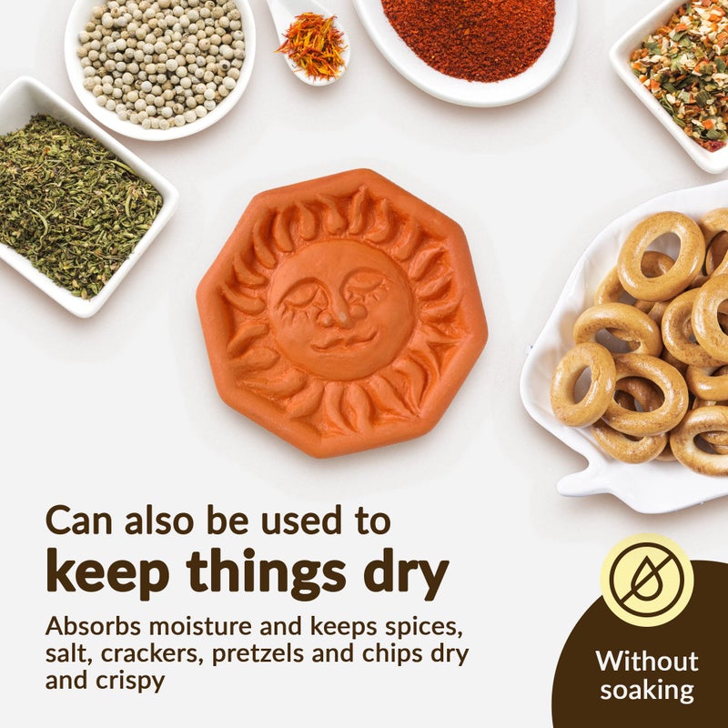 JBK Pottery Terracotta Brown Sugar Saver â€“ Handmade Terra Cotta Sugar Keeper with Decorative Discs â€“ Food-Safe Brown Sugar Keeper, Made in the USA - Sun - Image 4